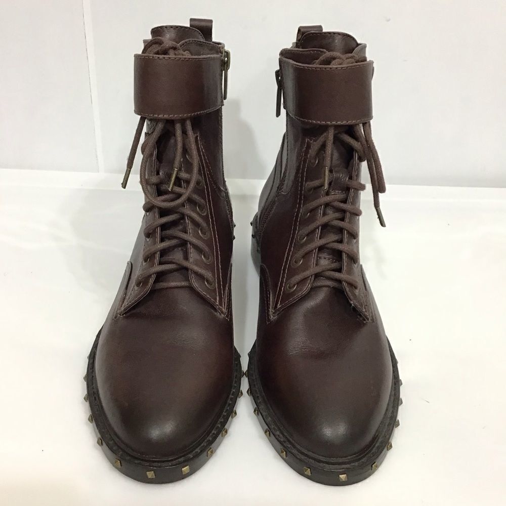 Vince Camuto Brown Leather Talorini Combat Boots Size 39(9) Excellent Condition